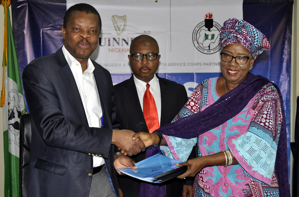 L-R, Director, Corporate Relations, Guinness Nigeria Plc, Sesan Sobowale, Director Legal Services National Youth Service Corp, Ahmed Tijani Ibrahim and Director, Community Development Services, NYSC, Rhoda Kaka Kwaki, during the signing of Memorandum of Understanding between Guinness and NYSC on Responsible Drinking Campaign Initiative held in Abuja