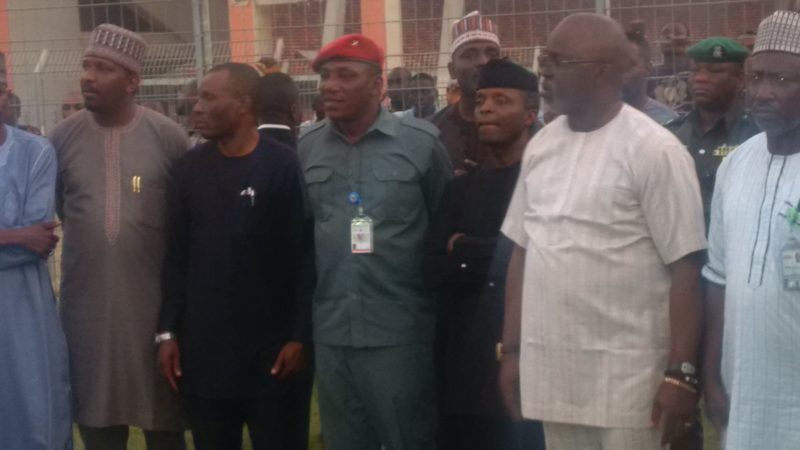 Osinbajo, Dalung and Pinnick during a visit to Eagles training session on Tuesday