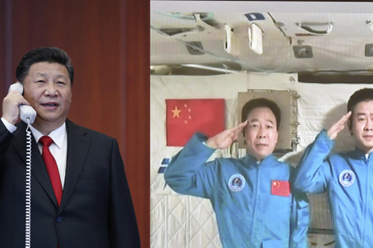 Xi Jinping greets two Chinese astronauts