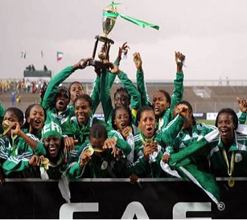 Victorious Nigeria's Super Falcons after lifting the Africa Women's Nations Cup in Cameroon on Saturday 