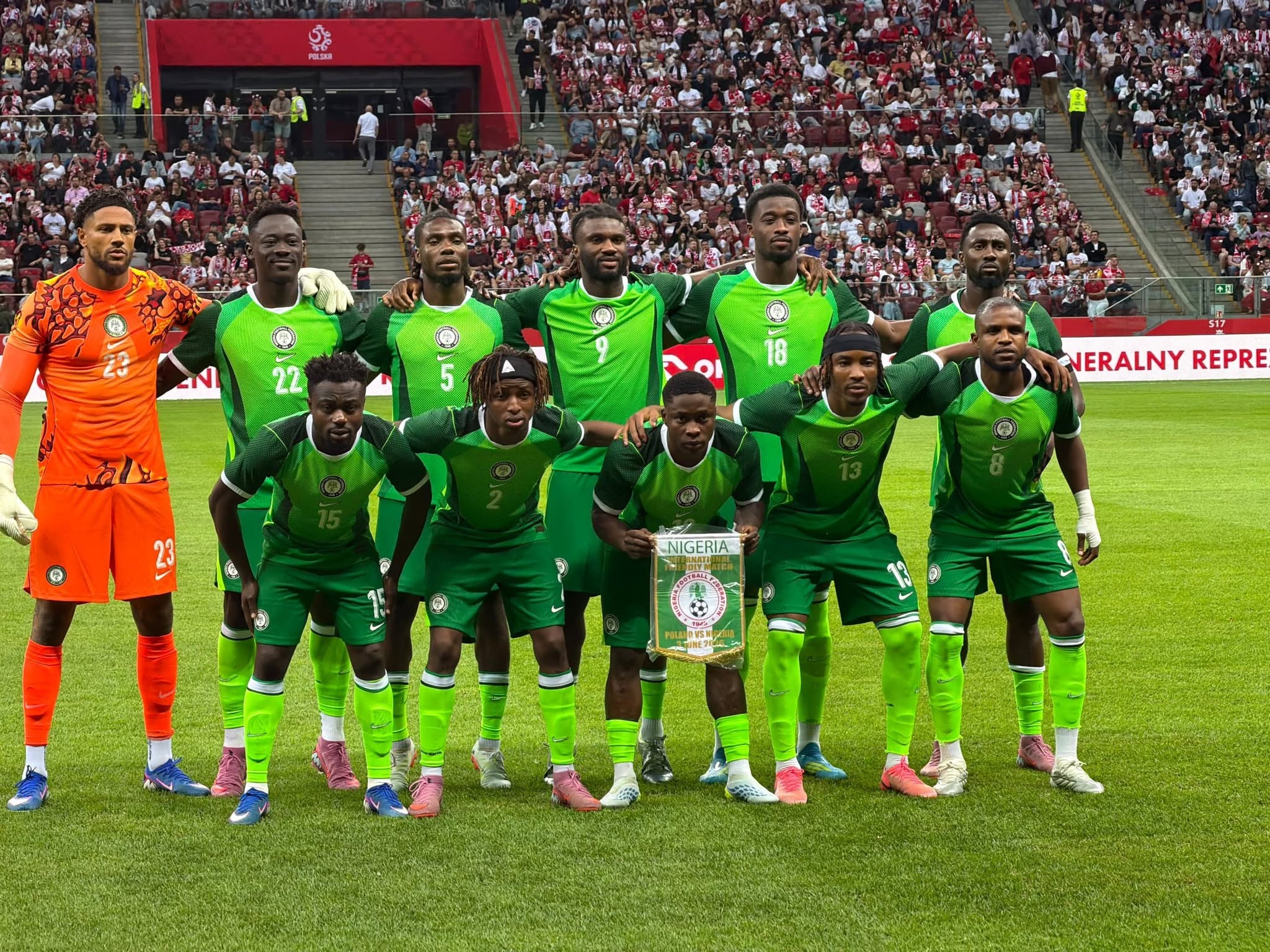 The Super Eagles before last week’s friendly against Poland in Warsaw